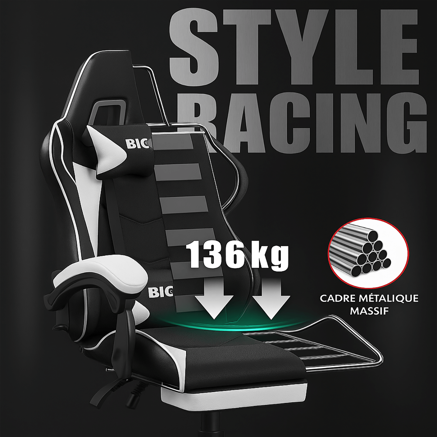 Chaise de Gaming Ergonomique Noire - Mon Tapis Design