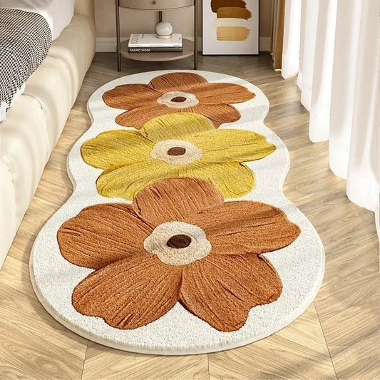 Tapis Chambre Fleurs Marron Jaune - Mon Tapis Design