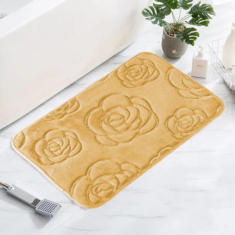 Tapis De Bain Motif Floral Beige - Mon Tapis Design