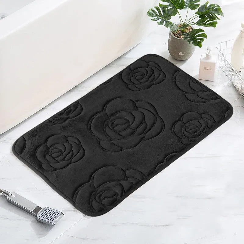 Tapis De Bain Motif Floral Noir - Mon Tapis Design