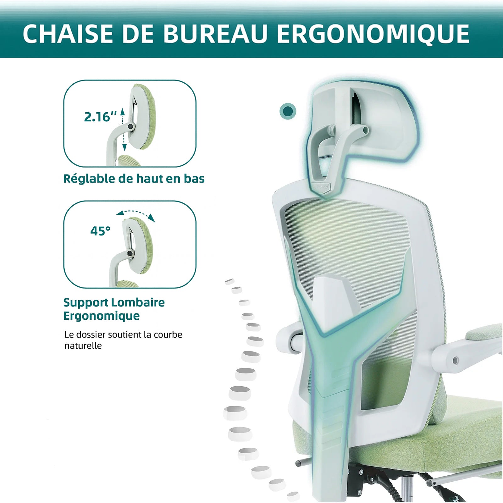Chaise Ergonomique de Bureau Bleue - Mon Tapis Design