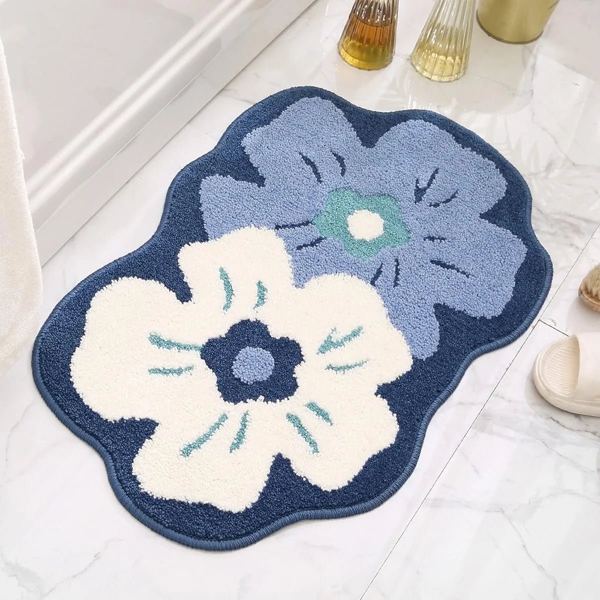 Tapis de Bain Fleurs Bleues - Mon Tapis Design