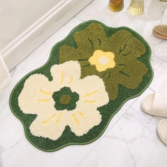 Tapis de Bain Vert Fleurs - Mon Tapis Design