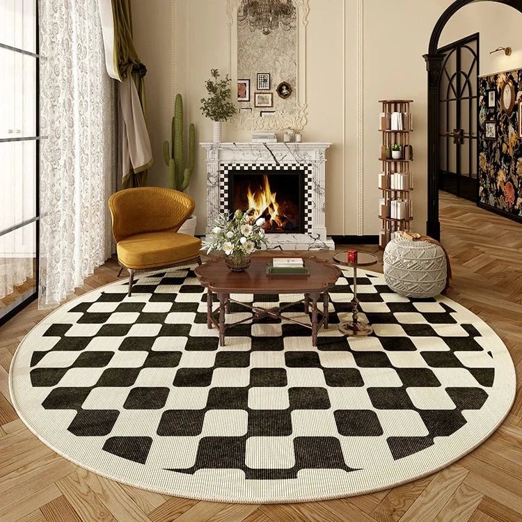 Tapis Rond Moderne Motifs Damier - Mon Tapis Design