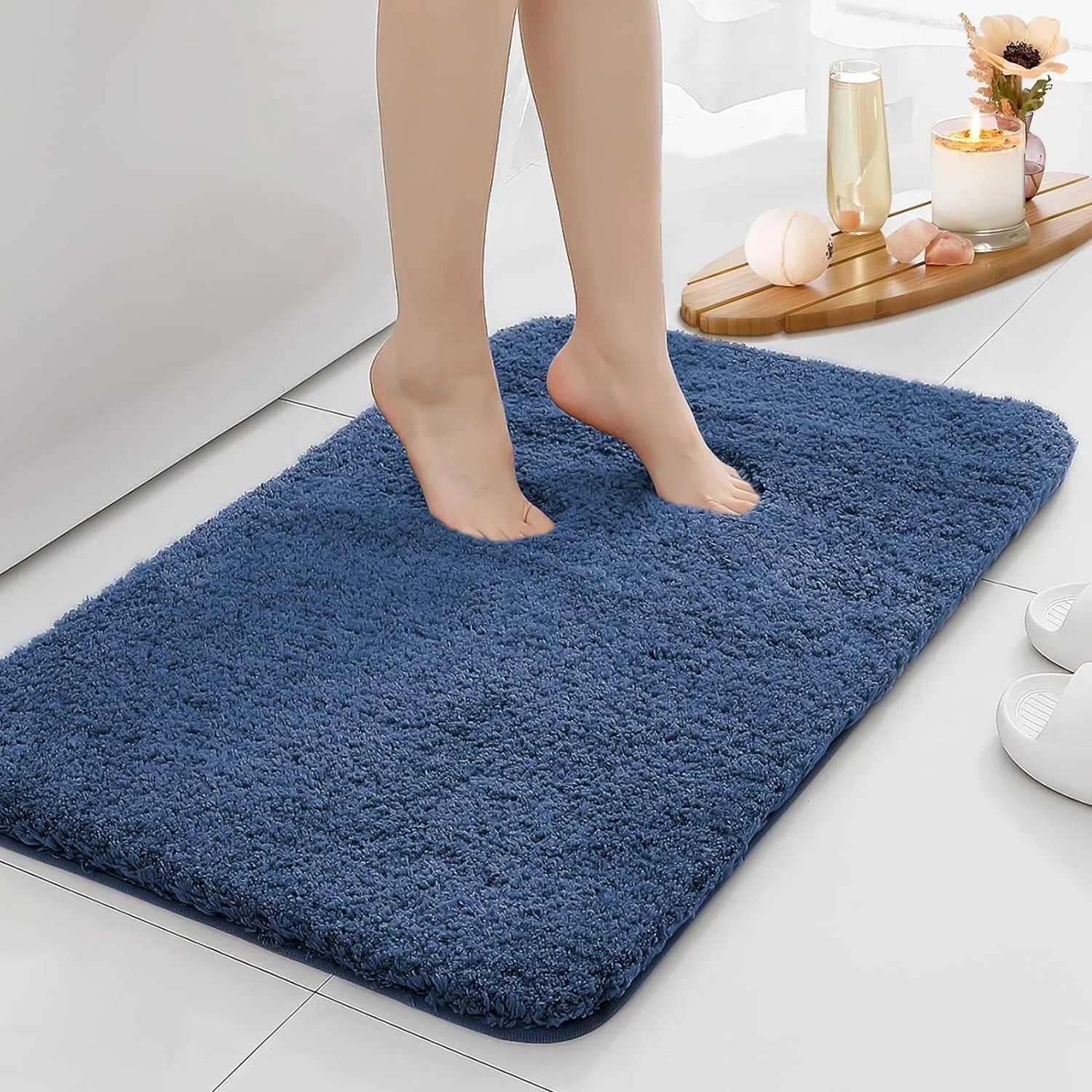 Tapis De Bain Bleu Absorbant - Mon Tapis Design