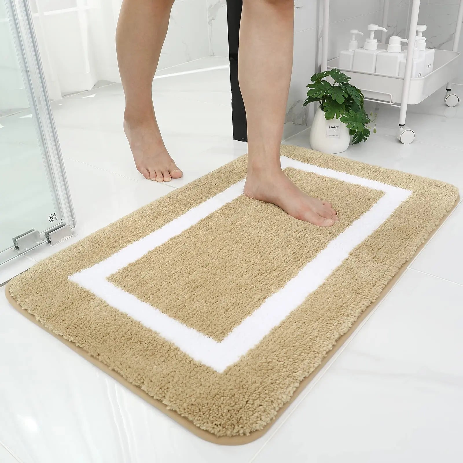 Tapis De Bain Carré Beige - Mon Tapis Design