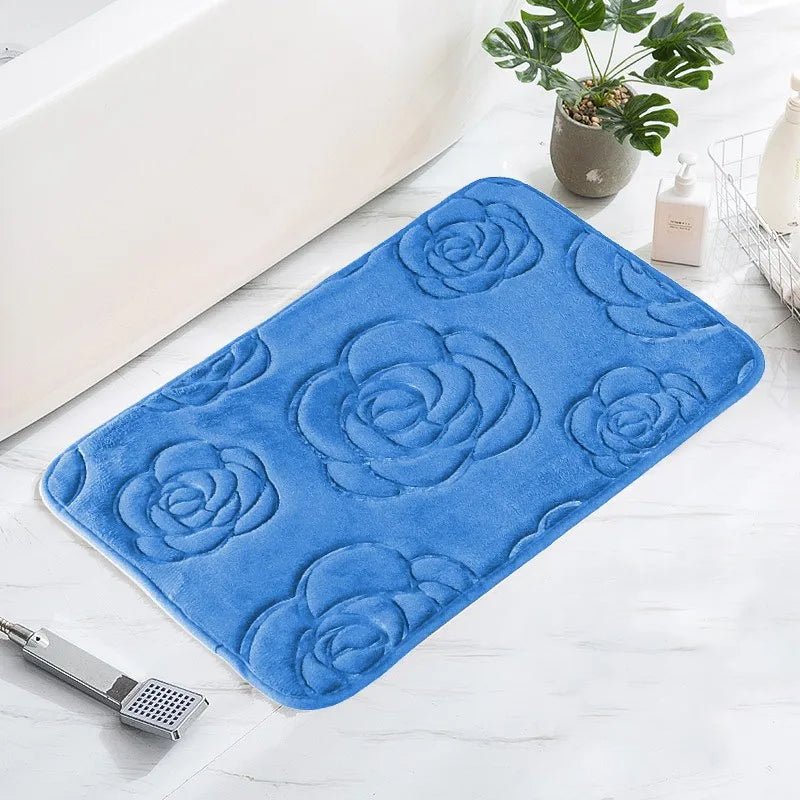 Tapis De Bain Motif Floral Bleu - Mon Tapis Design