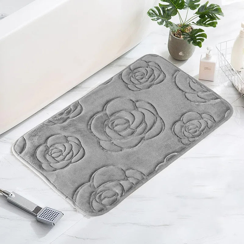 Tapis De Bain Motif Floral Gris - Mon Tapis Design