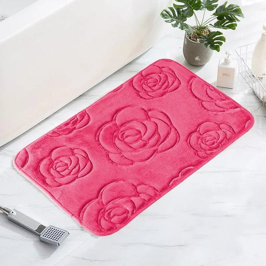 Tapis De Bain Motif Floral Rouge Rose - Mon Tapis Design