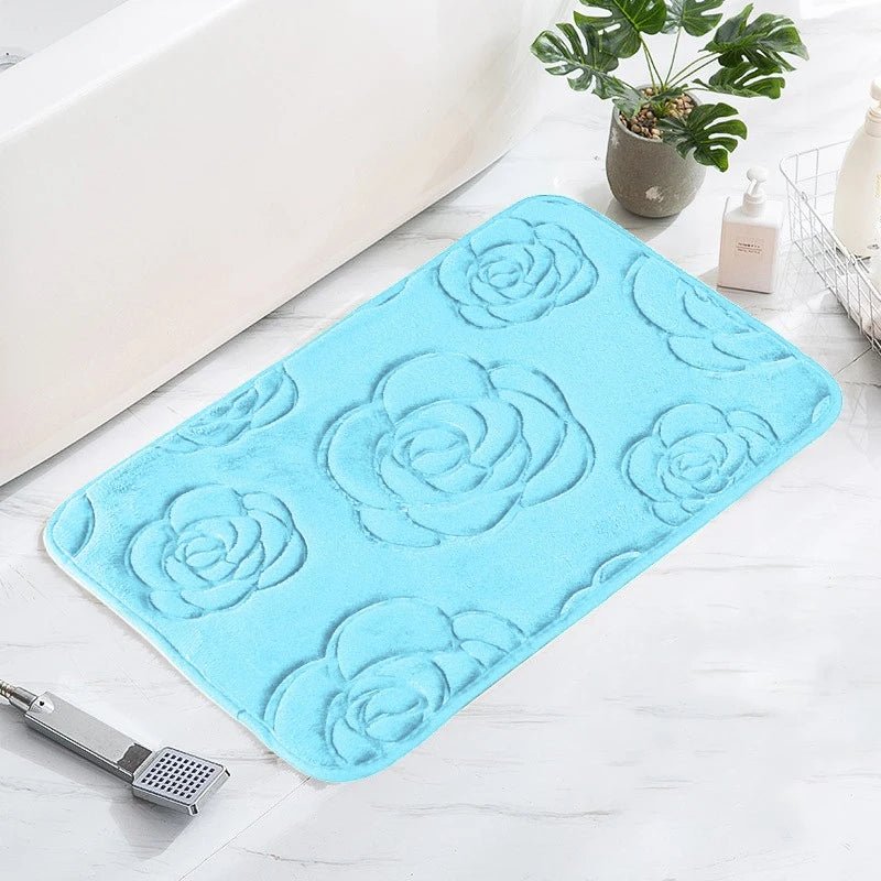 Tapis De Bain Motif Floral Turquoise - Mon Tapis Design