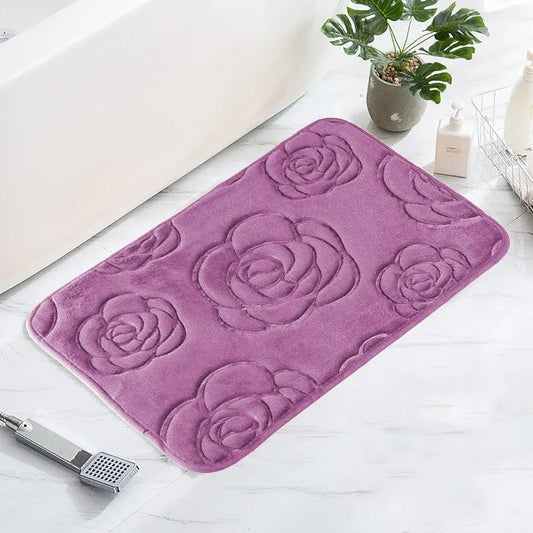 Tapis De Bain Motif Floral Violet - Mon Tapis Design