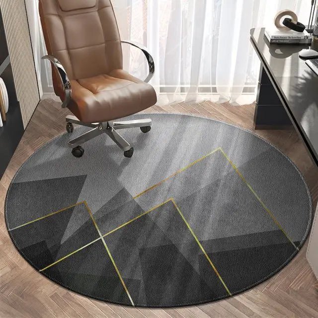 Tapis de Bureau Rond Géométrique Gris & Or - Mon Tapis Design