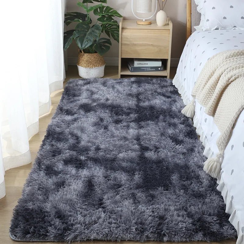 Tapis De Chambre Doux Gris Foncé Tie-Dye - Mon Tapis Design