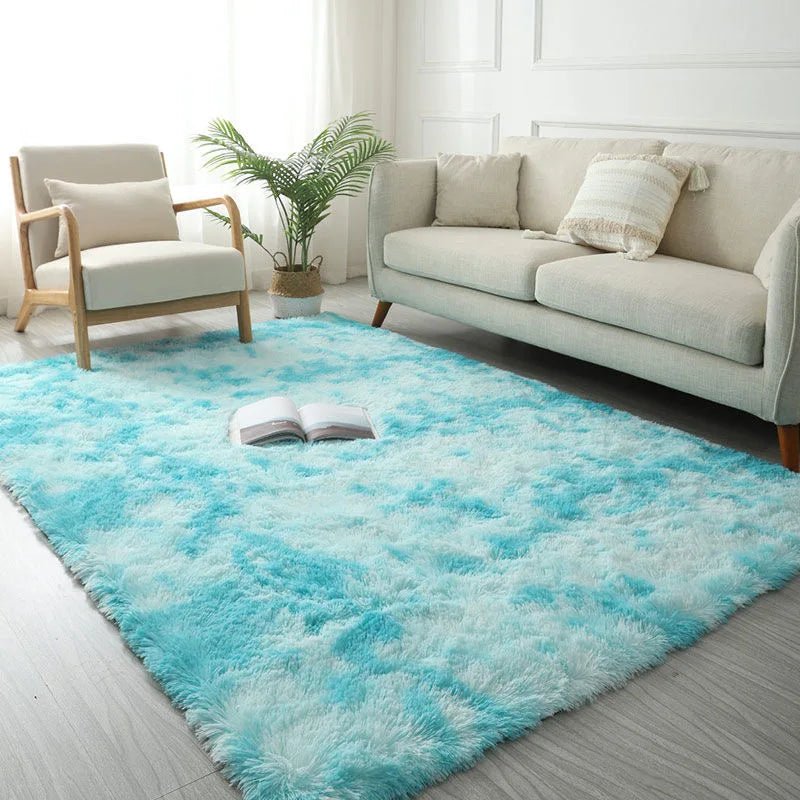 Tapis De Salon Doux Bleu Blanc Tie-Dye - Mon Tapis Design