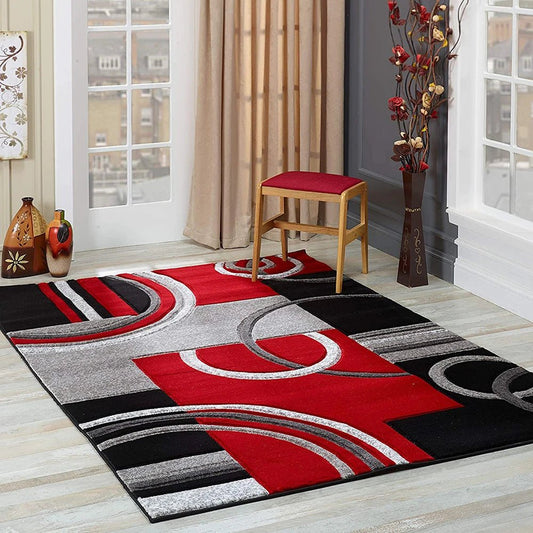 Tapis De Salon Géométrique Noir & Rouge - Mon Tapis Design