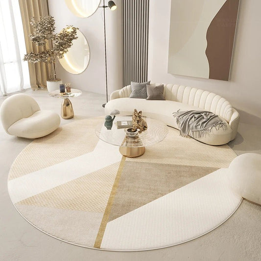 Tapis de Salon Rond Scandinave Beige Géométrique - Mon Tapis Design