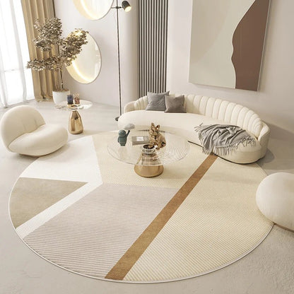 Tapis de Salon Rond Scandinave Géométrique Beige - Mon Tapis Design